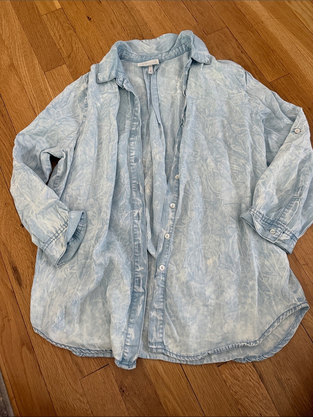 Light Wash Acid Washed Button-Up Shirt